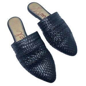 Sam Edelman Black Woven Leather Mule Slides
